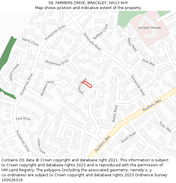58, FARMERS DRIVE, BRACKLEY, NN13 6HY: Location map and indicative extent of plot