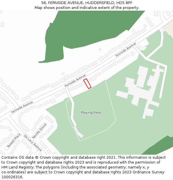 58, FERNSIDE AVENUE, HUDDERSFIELD, HD5 8PF: Location map and indicative extent of plot