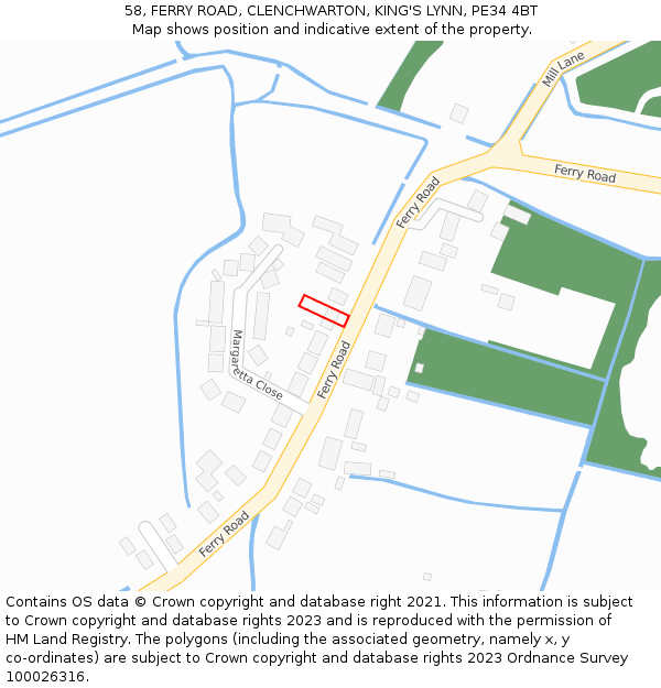 58, FERRY ROAD, CLENCHWARTON, KING'S LYNN, PE34 4BT: Location map and indicative extent of plot