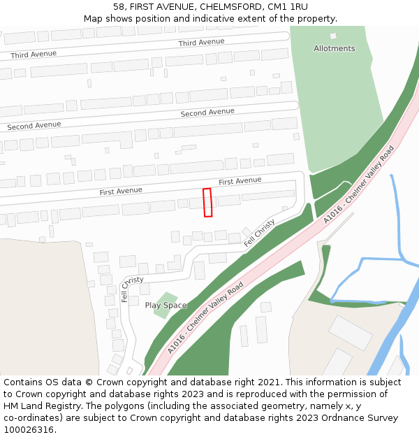 58, FIRST AVENUE, CHELMSFORD, CM1 1RU: Location map and indicative extent of plot