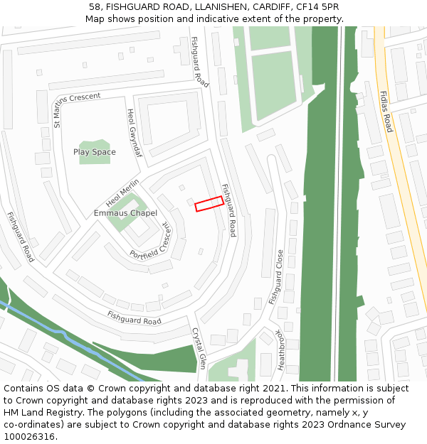 58, FISHGUARD ROAD, LLANISHEN, CARDIFF, CF14 5PR: Location map and indicative extent of plot