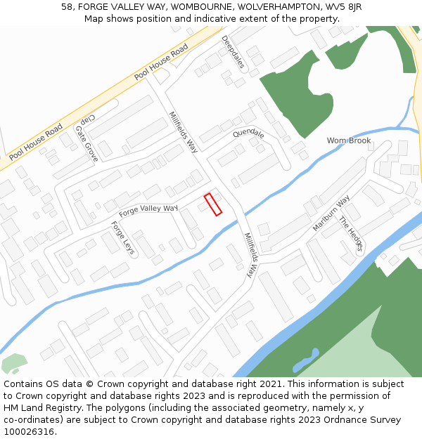 58, FORGE VALLEY WAY, WOMBOURNE, WOLVERHAMPTON, WV5 8JR: Location map and indicative extent of plot