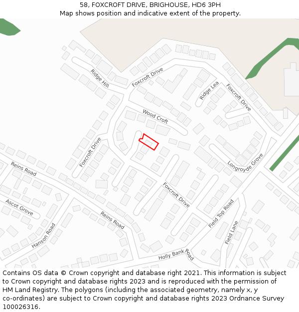 58, FOXCROFT DRIVE, BRIGHOUSE, HD6 3PH: Location map and indicative extent of plot
