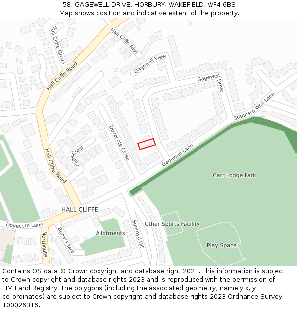 58, GAGEWELL DRIVE, HORBURY, WAKEFIELD, WF4 6BS: Location map and indicative extent of plot