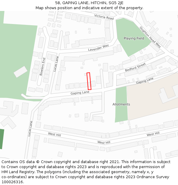 58, GAPING LANE, HITCHIN, SG5 2JE: Location map and indicative extent of plot