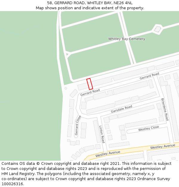 58, GERRARD ROAD, WHITLEY BAY, NE26 4NL: Location map and indicative extent of plot