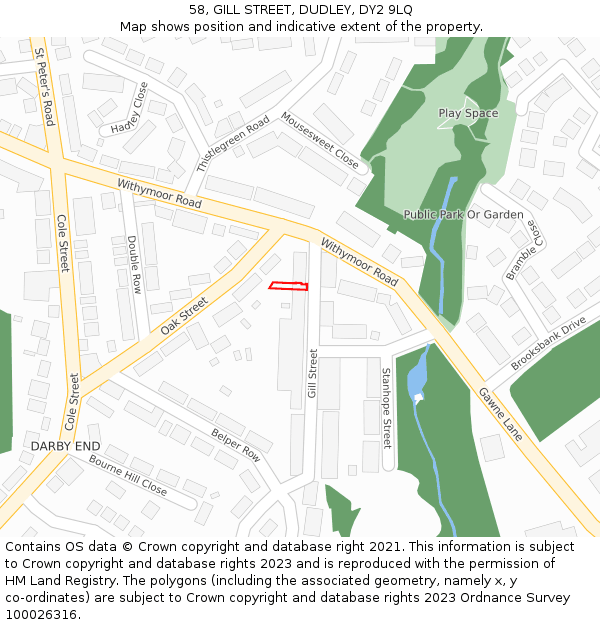 58, GILL STREET, DUDLEY, DY2 9LQ: Location map and indicative extent of plot