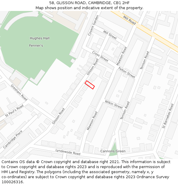 58, GLISSON ROAD, CAMBRIDGE, CB1 2HF: Location map and indicative extent of plot