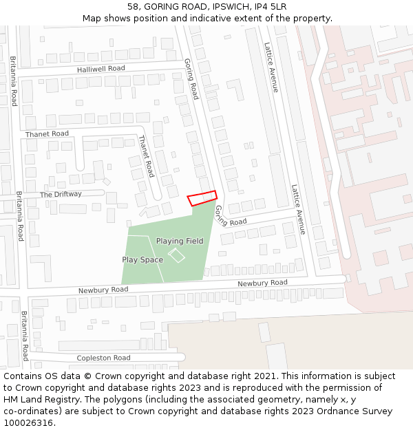 58, GORING ROAD, IPSWICH, IP4 5LR: Location map and indicative extent of plot