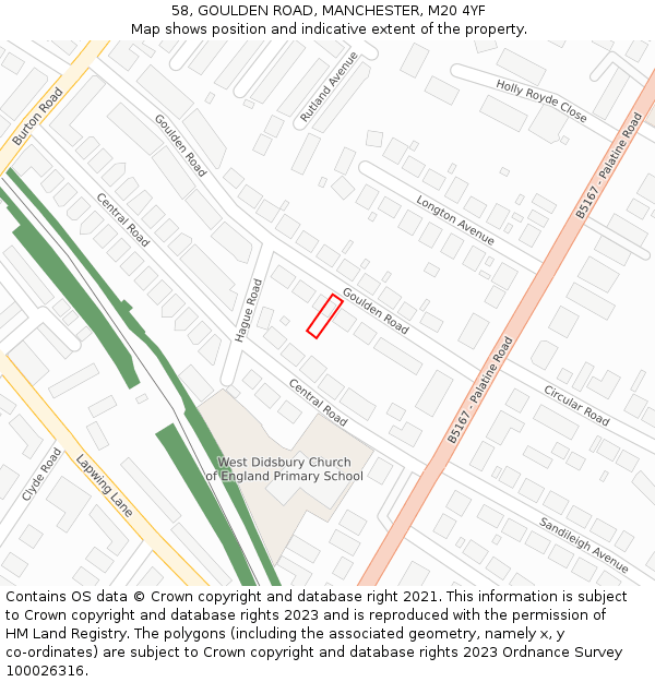 58, GOULDEN ROAD, MANCHESTER, M20 4YF: Location map and indicative extent of plot