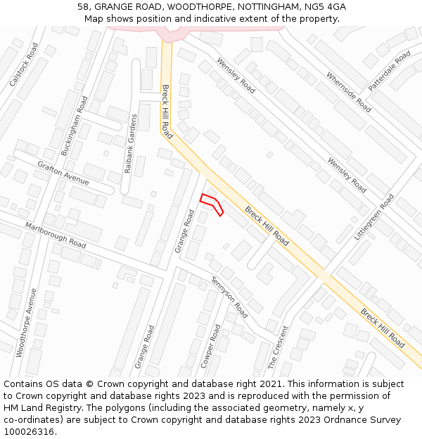58, GRANGE ROAD, WOODTHORPE, NOTTINGHAM, NG5 4GA: Location map and indicative extent of plot