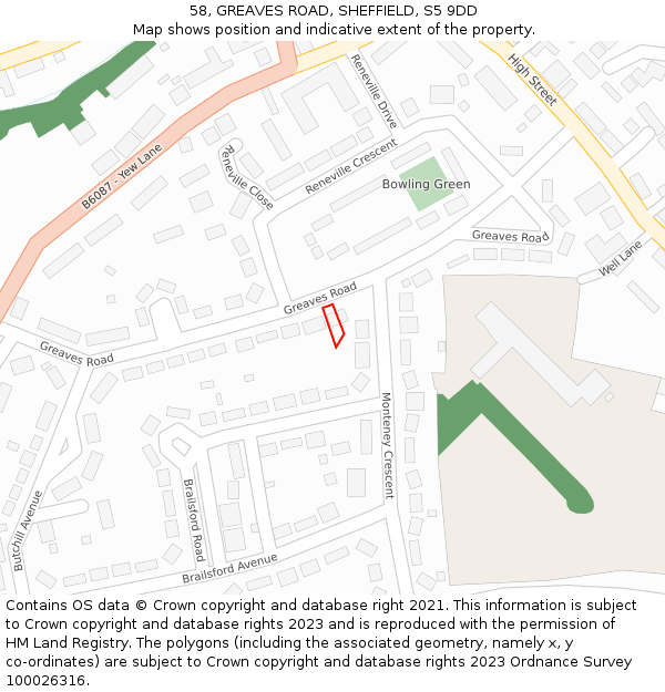 58, GREAVES ROAD, SHEFFIELD, S5 9DD: Location map and indicative extent of plot