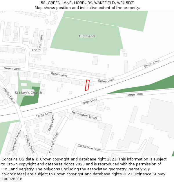 58, GREEN LANE, HORBURY, WAKEFIELD, WF4 5DZ: Location map and indicative extent of plot