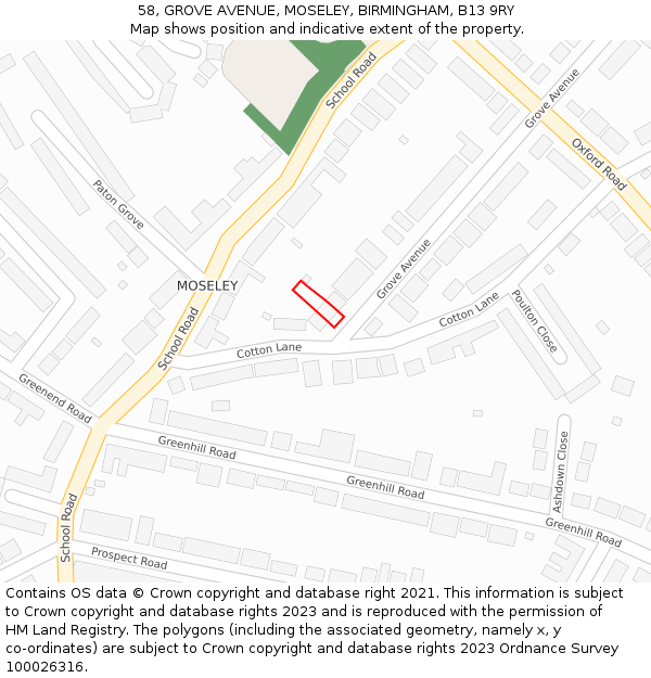 58, GROVE AVENUE, MOSELEY, BIRMINGHAM, B13 9RY: Location map and indicative extent of plot