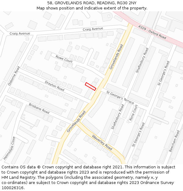 58, GROVELANDS ROAD, READING, RG30 2NY: Location map and indicative extent of plot