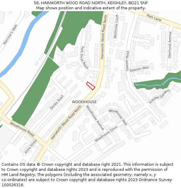 58, HAINWORTH WOOD ROAD NORTH, KEIGHLEY, BD21 5NF: Location map and indicative extent of plot