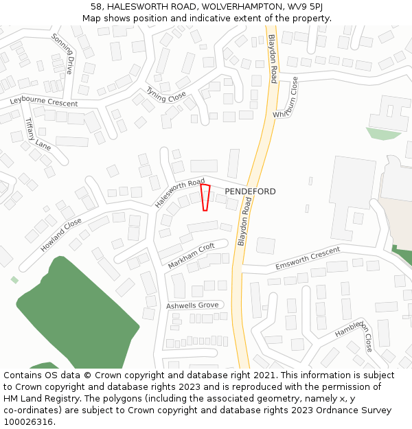 58, HALESWORTH ROAD, WOLVERHAMPTON, WV9 5PJ: Location map and indicative extent of plot