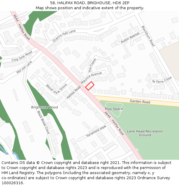 58, HALIFAX ROAD, BRIGHOUSE, HD6 2EP: Location map and indicative extent of plot