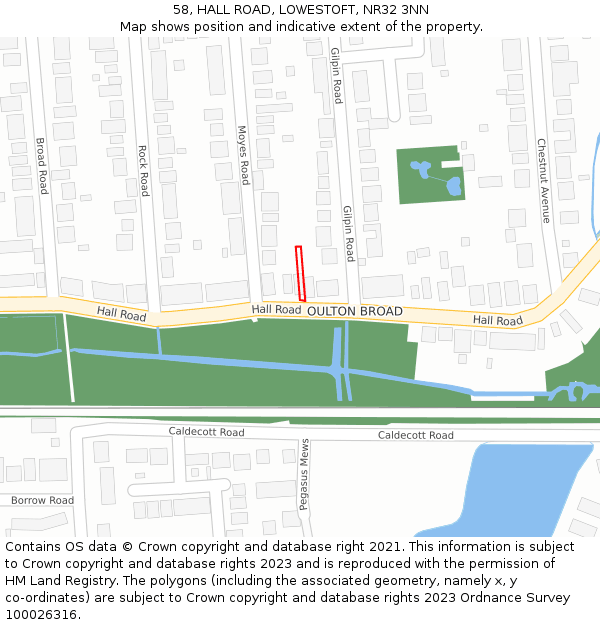 58, HALL ROAD, LOWESTOFT, NR32 3NN: Location map and indicative extent of plot