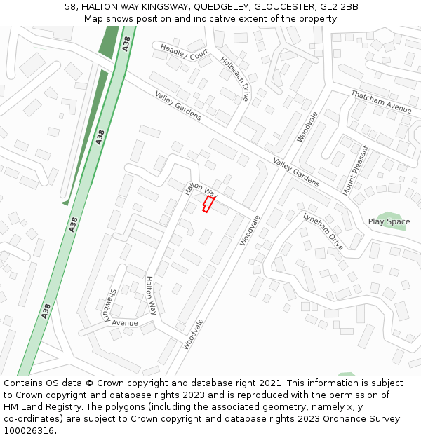 58, HALTON WAY KINGSWAY, QUEDGELEY, GLOUCESTER, GL2 2BB: Location map and indicative extent of plot