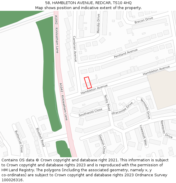 58, HAMBLETON AVENUE, REDCAR, TS10 4HQ: Location map and indicative extent of plot