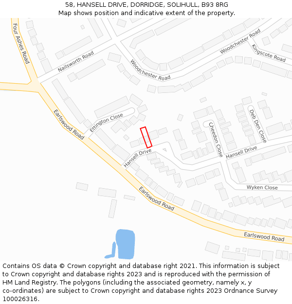 58, HANSELL DRIVE, DORRIDGE, SOLIHULL, B93 8RG: Location map and indicative extent of plot