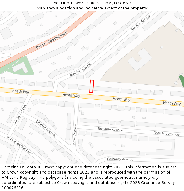 58, HEATH WAY, BIRMINGHAM, B34 6NB: Location map and indicative extent of plot