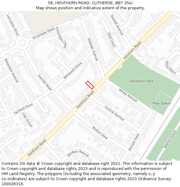 58, HENTHORN ROAD, CLITHEROE, BB7 2NU: Location map and indicative extent of plot