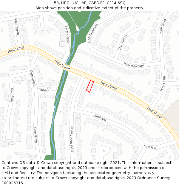 58, HEOL UCHAF, CARDIFF, CF14 6SQ: Location map and indicative extent of plot