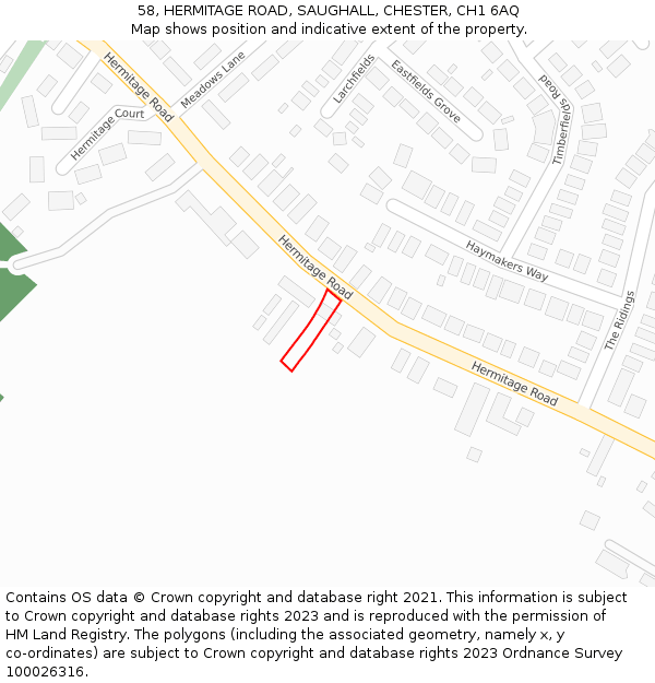 58, HERMITAGE ROAD, SAUGHALL, CHESTER, CH1 6AQ: Location map and indicative extent of plot