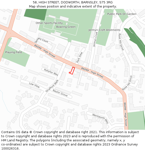 58, HIGH STREET, DODWORTH, BARNSLEY, S75 3RG: Location map and indicative extent of plot