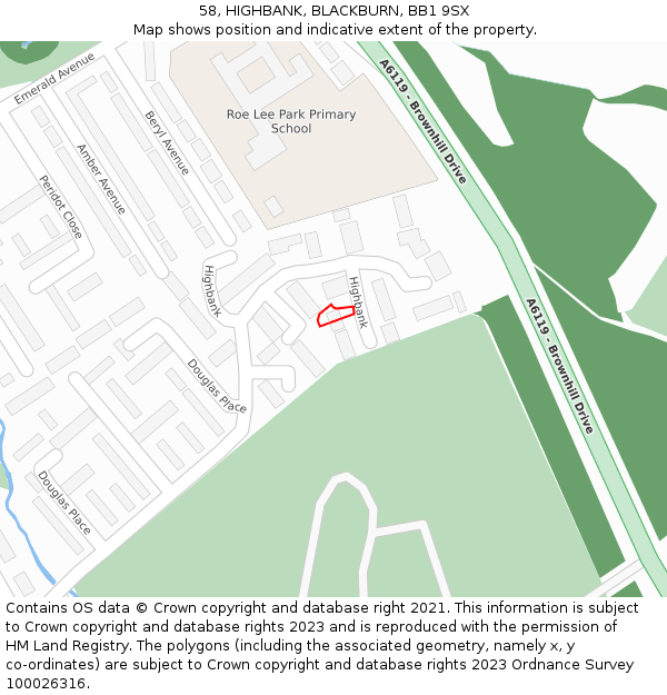 58, HIGHBANK, BLACKBURN, BB1 9SX: Location map and indicative extent of plot