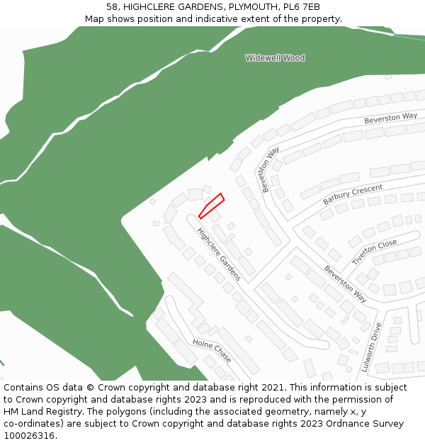 58, HIGHCLERE GARDENS, PLYMOUTH, PL6 7EB: Location map and indicative extent of plot