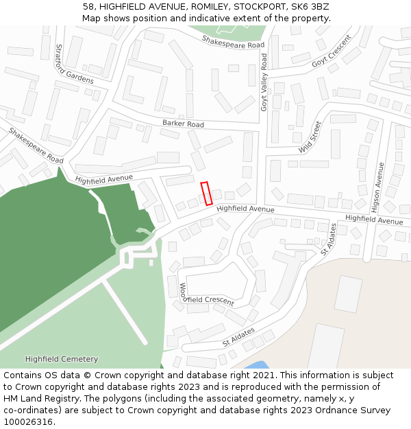 58, HIGHFIELD AVENUE, ROMILEY, STOCKPORT, SK6 3BZ: Location map and indicative extent of plot