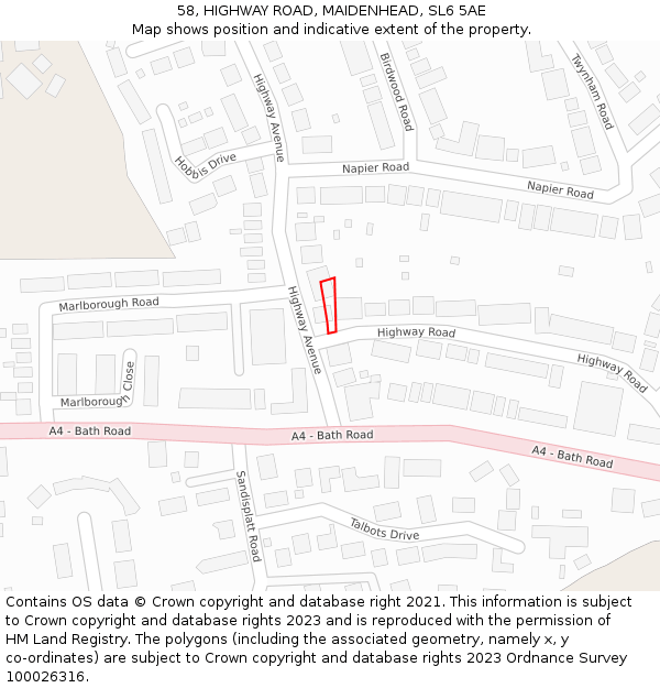 58, HIGHWAY ROAD, MAIDENHEAD, SL6 5AE: Location map and indicative extent of plot
