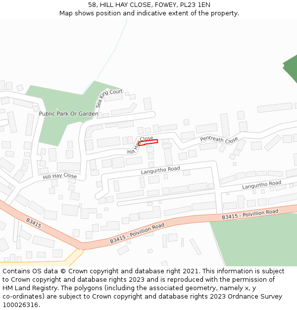 58, HILL HAY CLOSE, FOWEY, PL23 1EN: Location map and indicative extent of plot