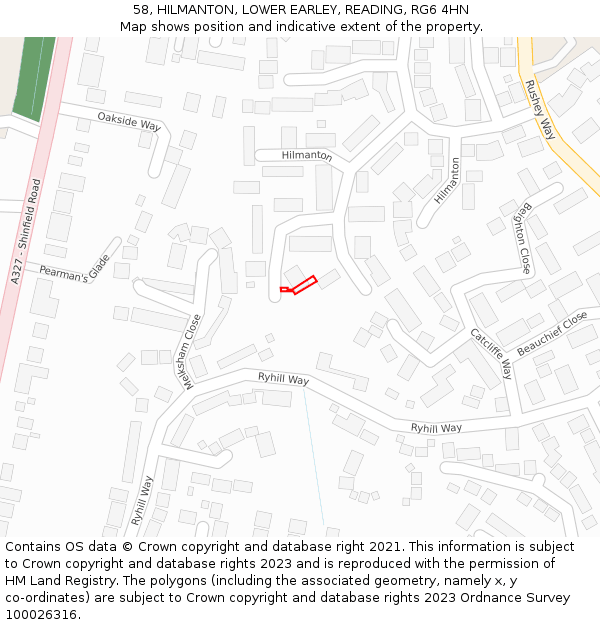 58, HILMANTON, LOWER EARLEY, READING, RG6 4HN: Location map and indicative extent of plot