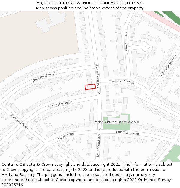 58, HOLDENHURST AVENUE, BOURNEMOUTH, BH7 6RF: Location map and indicative extent of plot