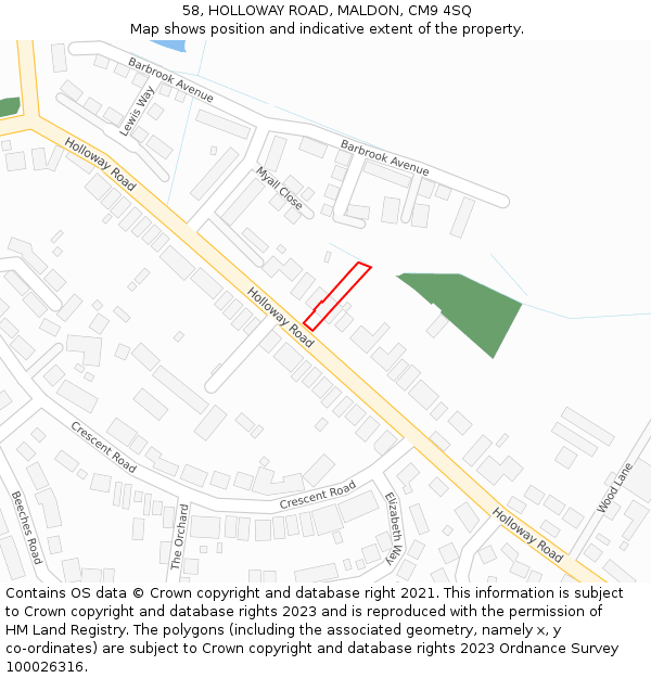 58, HOLLOWAY ROAD, MALDON, CM9 4SQ: Location map and indicative extent of plot