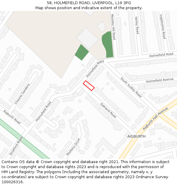58, HOLMEFIELD ROAD, LIVERPOOL, L19 3PG: Location map and indicative extent of plot