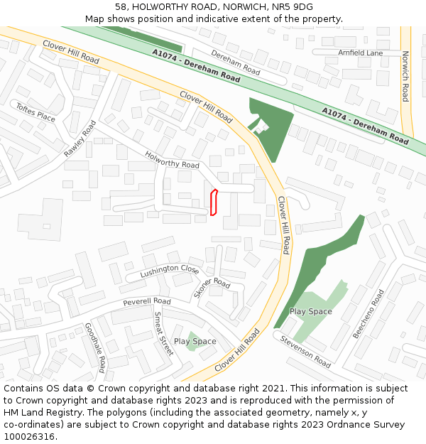 58, HOLWORTHY ROAD, NORWICH, NR5 9DG: Location map and indicative extent of plot