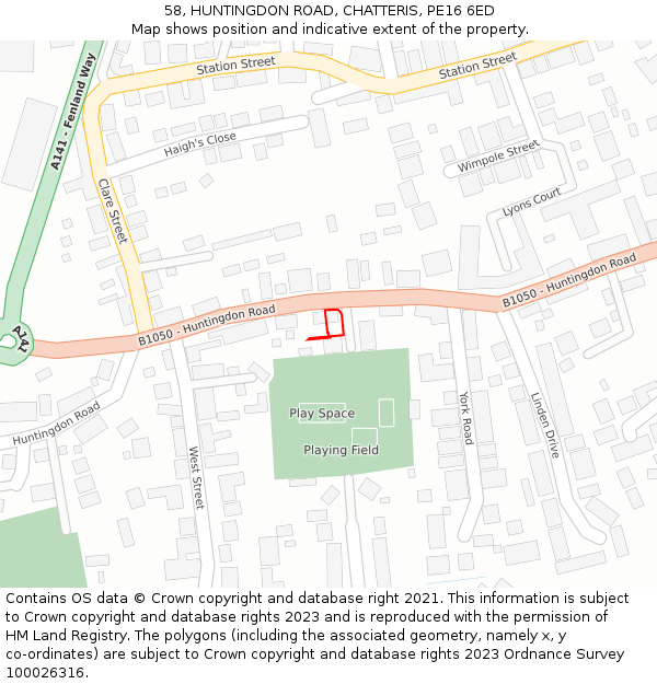 58, HUNTINGDON ROAD, CHATTERIS, PE16 6ED: Location map and indicative extent of plot
