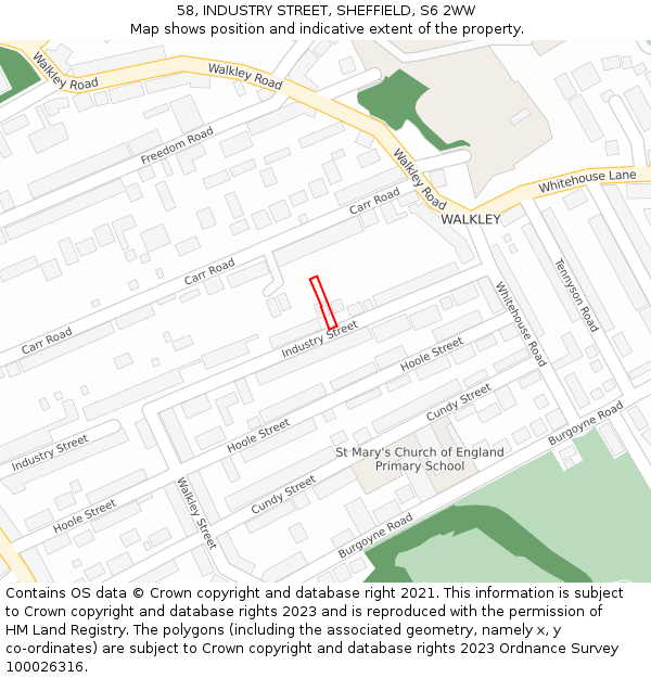 58, INDUSTRY STREET, SHEFFIELD, S6 2WW: Location map and indicative extent of plot