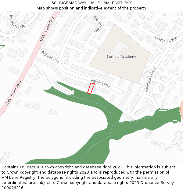 58, INGRAMS WAY, HAILSHAM, BN27 3NX: Location map and indicative extent of plot
