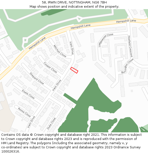 58, IRWIN DRIVE, NOTTINGHAM, NG6 7BH: Location map and indicative extent of plot