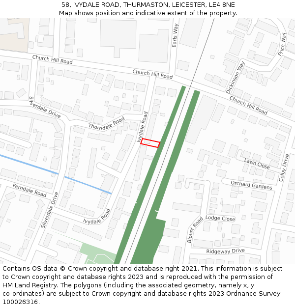 58, IVYDALE ROAD, THURMASTON, LEICESTER, LE4 8NE: Location map and indicative extent of plot
