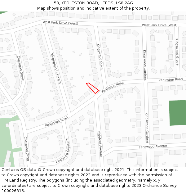 58, KEDLESTON ROAD, LEEDS, LS8 2AG: Location map and indicative extent of plot