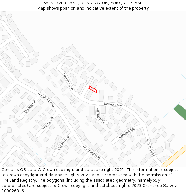 58, KERVER LANE, DUNNINGTON, YORK, YO19 5SH: Location map and indicative extent of plot