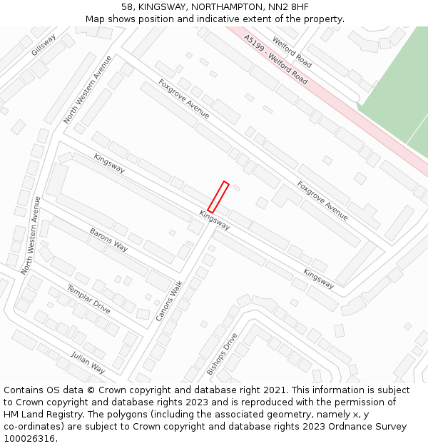 58, KINGSWAY, NORTHAMPTON, NN2 8HF: Location map and indicative extent of plot