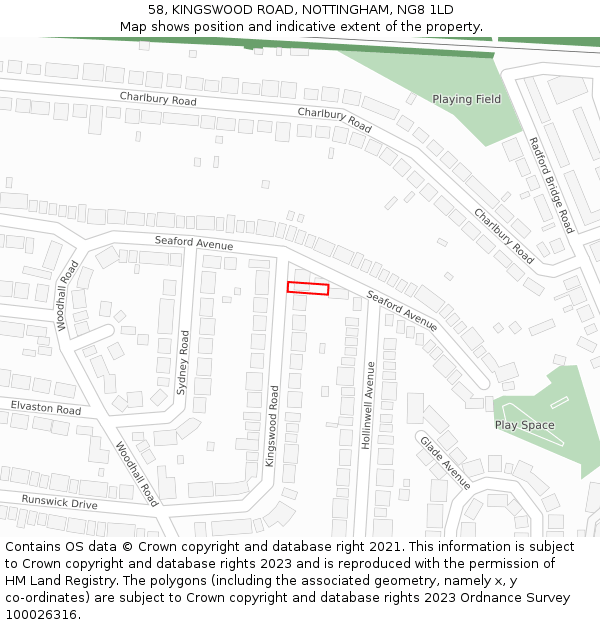 58, KINGSWOOD ROAD, NOTTINGHAM, NG8 1LD: Location map and indicative extent of plot